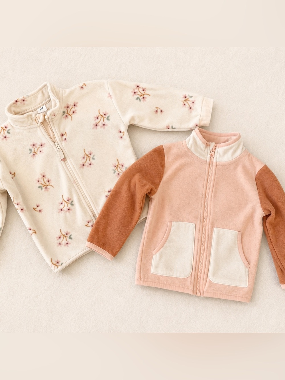 Toddler Girls Pastel Fleece Zip Ups / H&M Cream Floral & Joe Blush/Cream Fleece